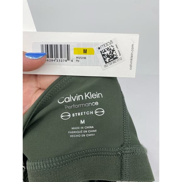 CALVIN KLEIN PERFORMANCE Crop Sports Bra Top Medium Green Low Impact NWT - Picture 7 of 10